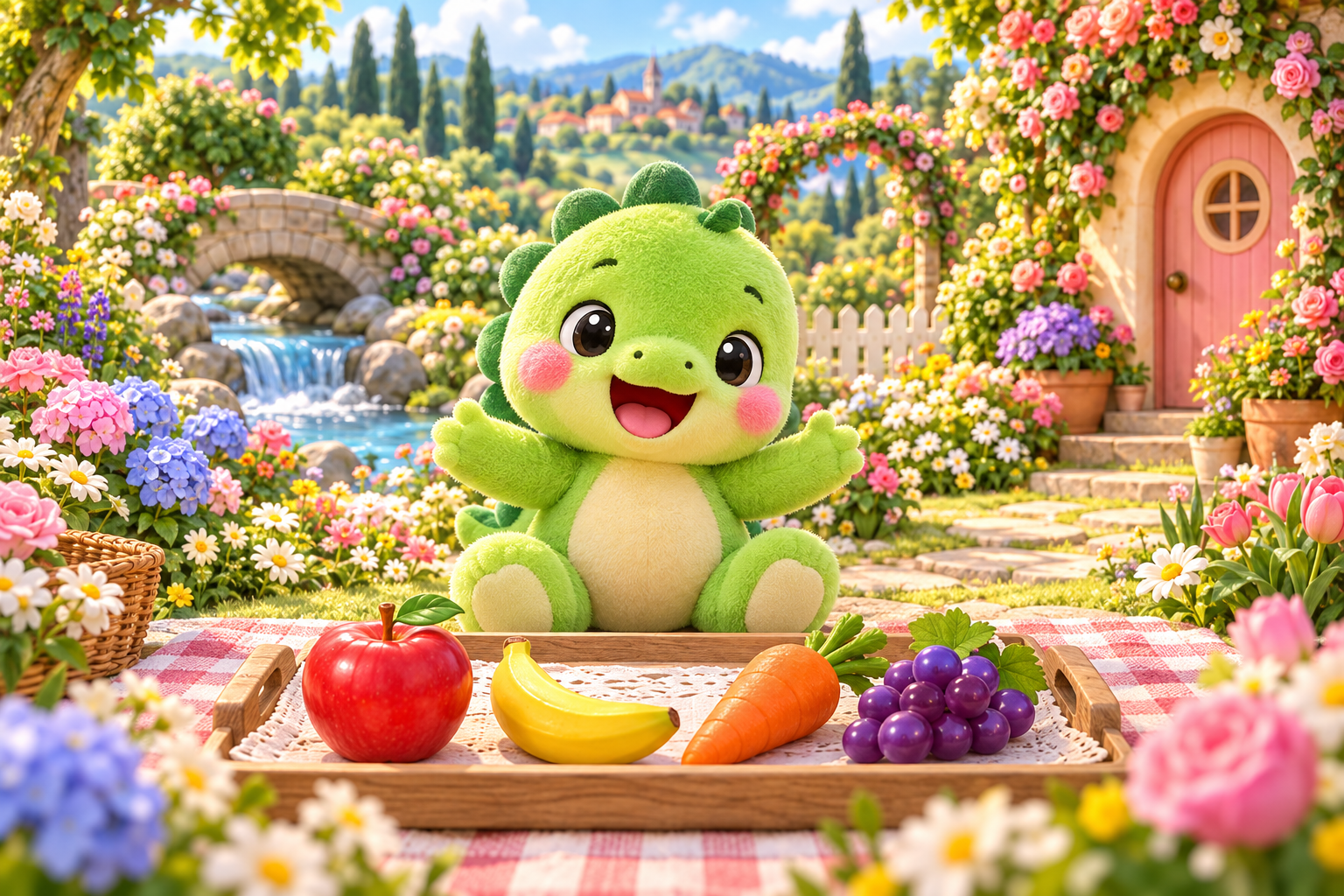 Koko ready for a snack in his flower garden