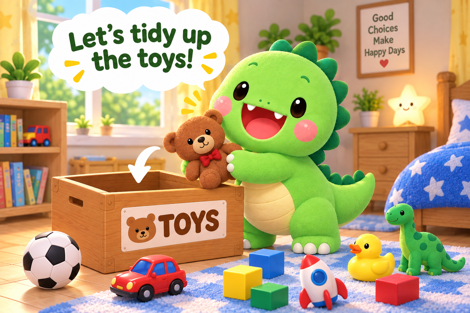 Koko tidying up the toys