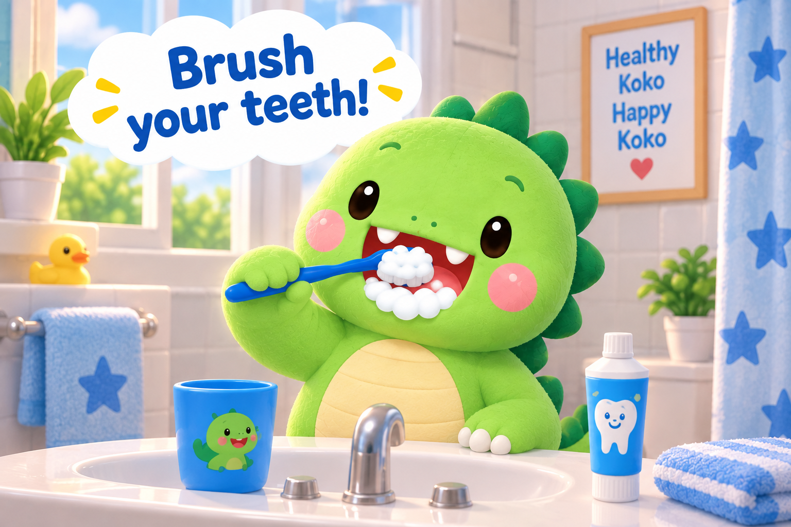 Koko brushing his teeth
