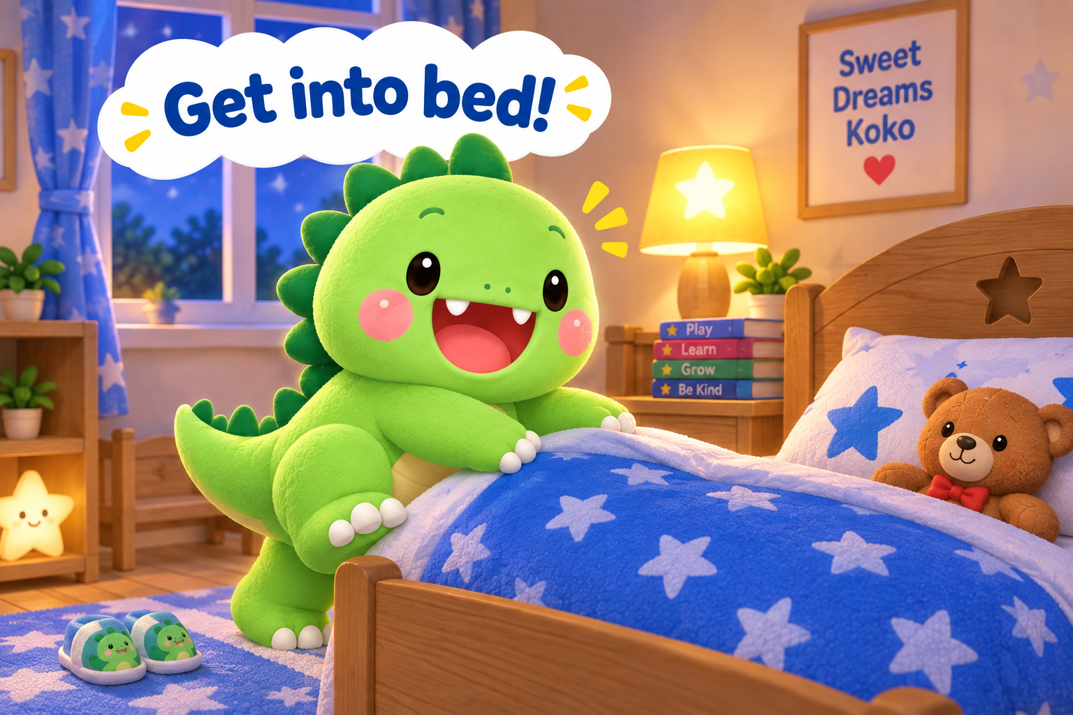 Koko getting into bed