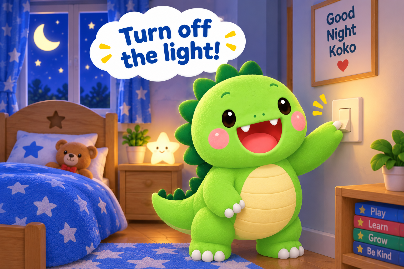 Koko turning off the light